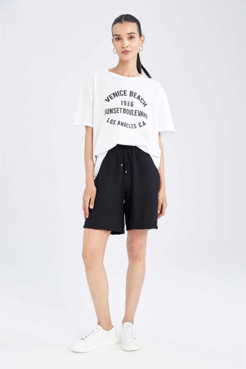 WOMAN Black Linen Look High Waist Short Leg Shorts