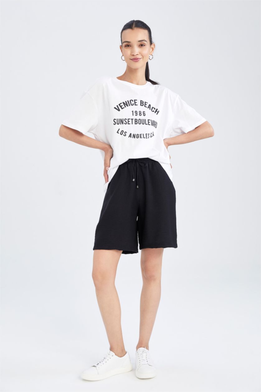 WOMAN Black Linen Look High Waist Short Leg Shorts