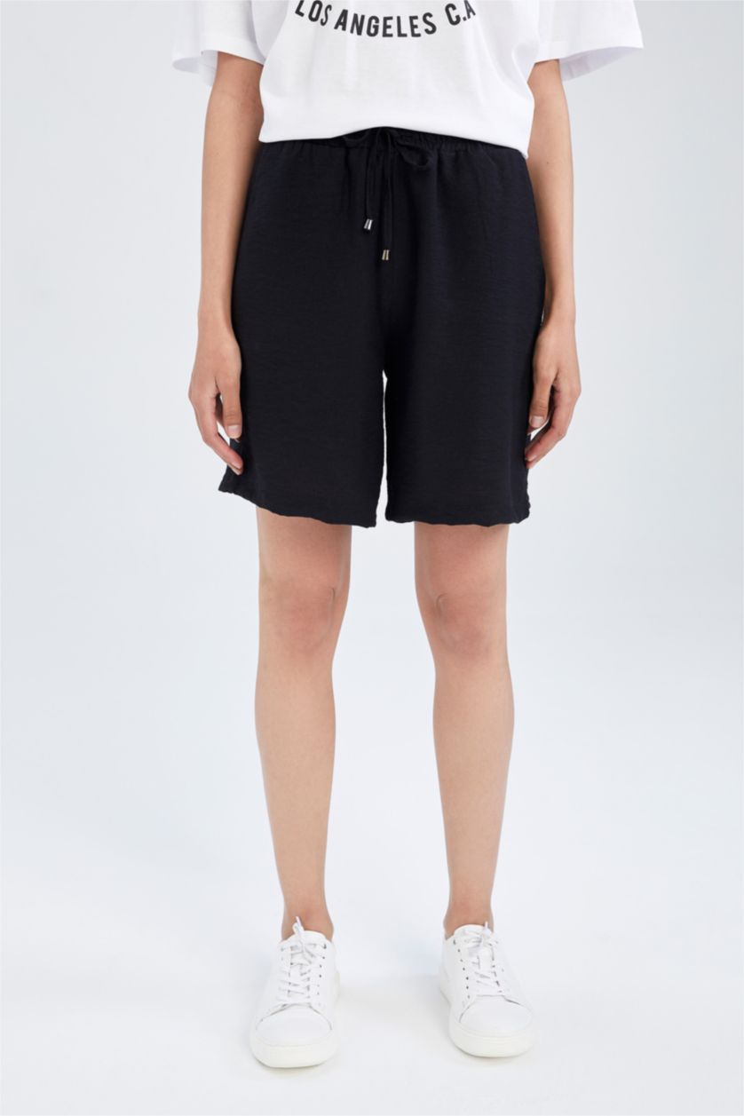 WOMAN Black Linen Look High Waist Short Leg Shorts