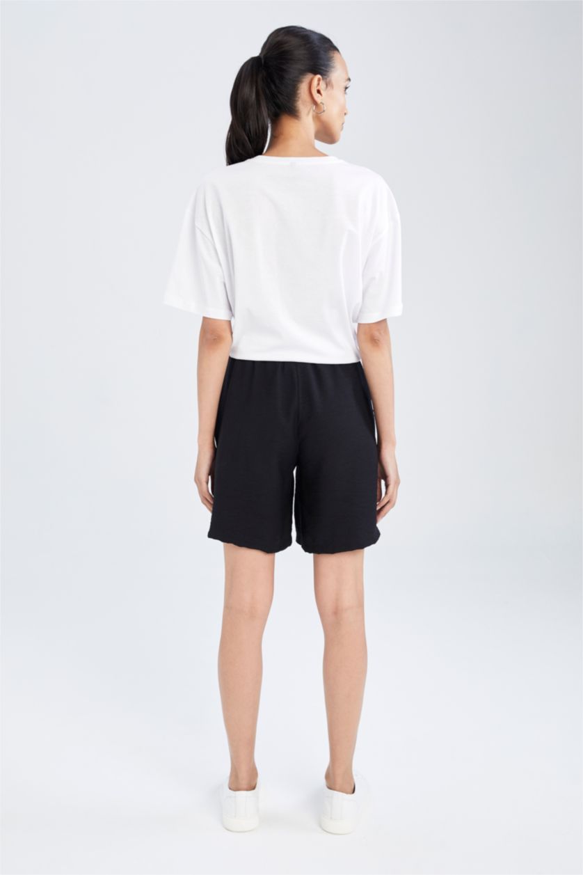 WOMAN Black Linen Look High Waist Short Leg Shorts