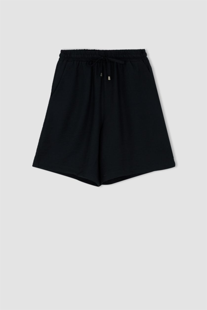 WOMAN Black Linen Look High Waist Short Leg Shorts