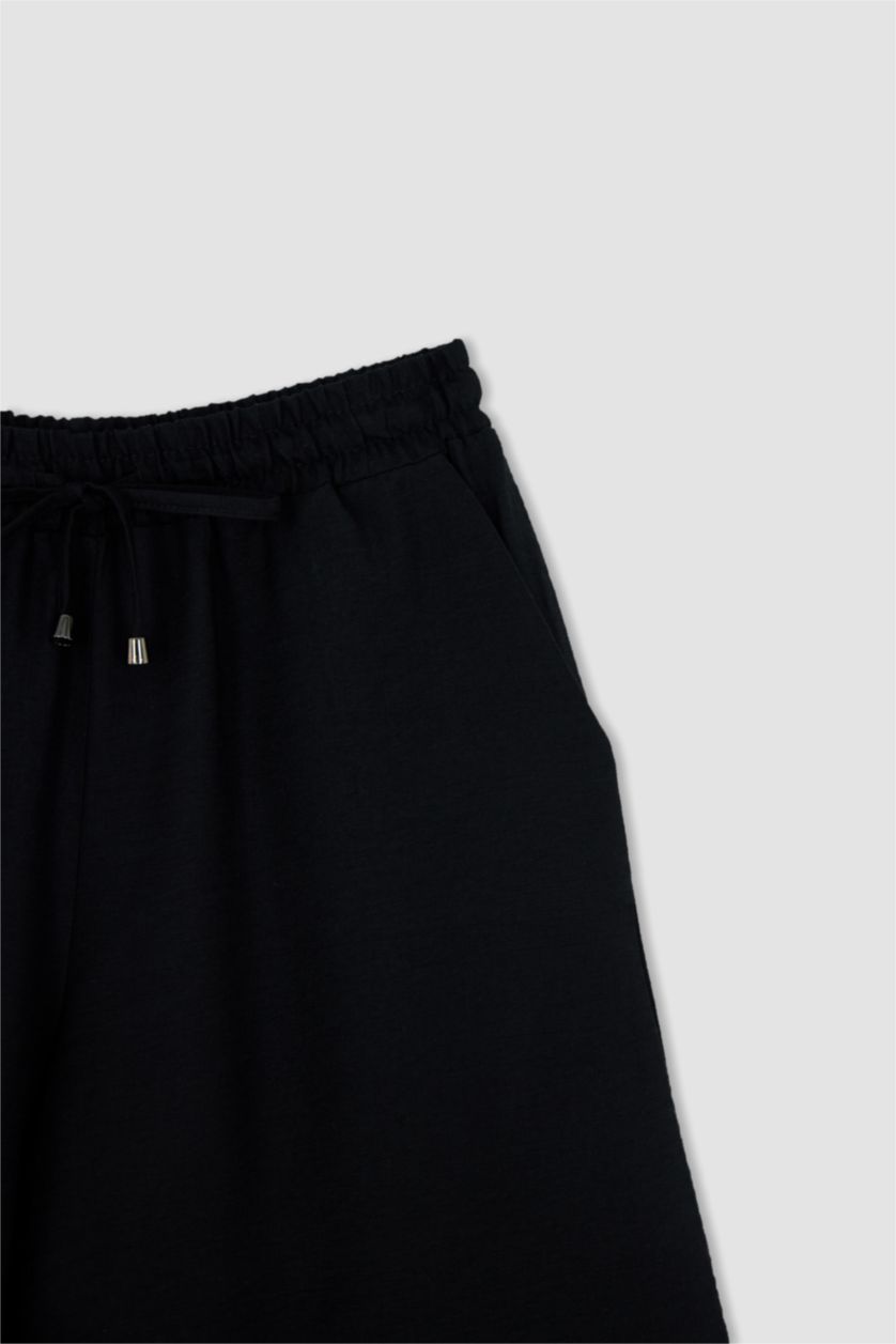 WOMAN Black Linen Look High Waist Short Leg Shorts