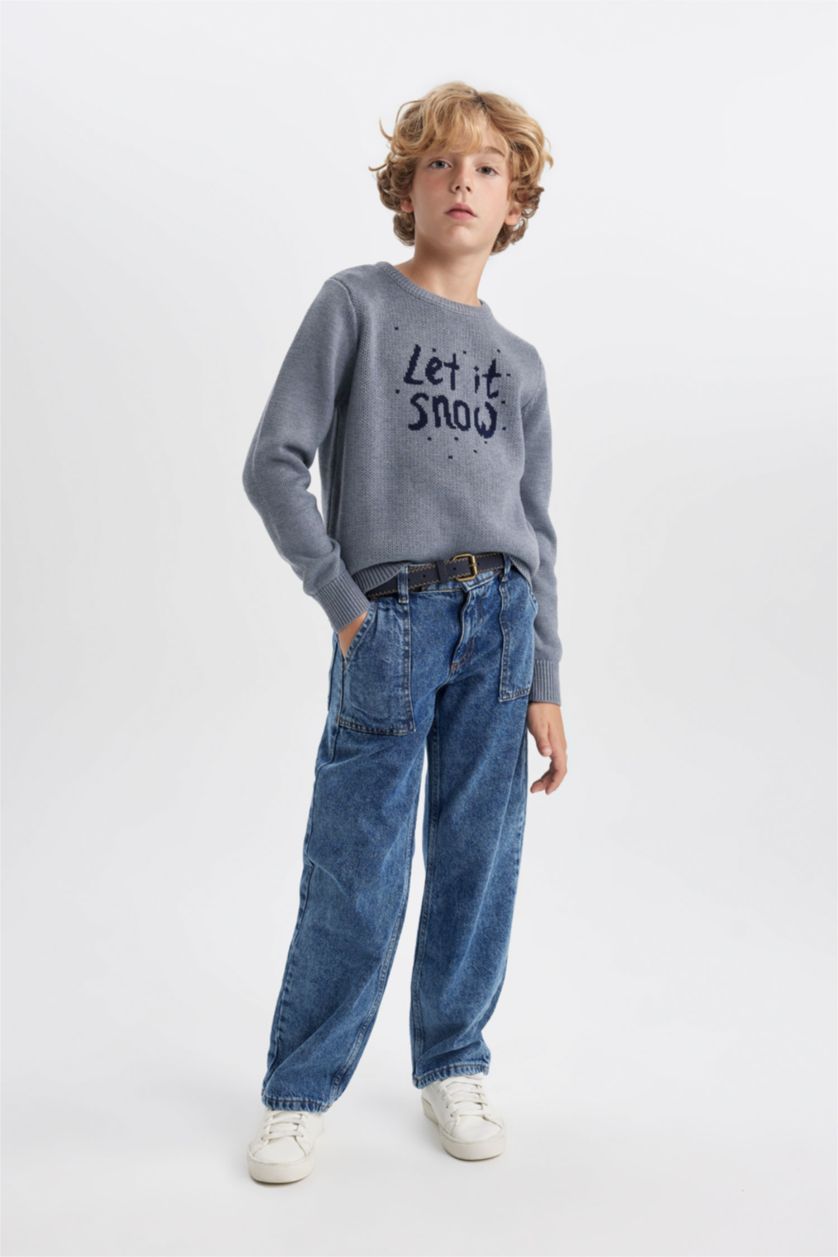 Мальчики и подростки Серый меланж Свитер стандартного кроя с круглым вырезом для мальчиков