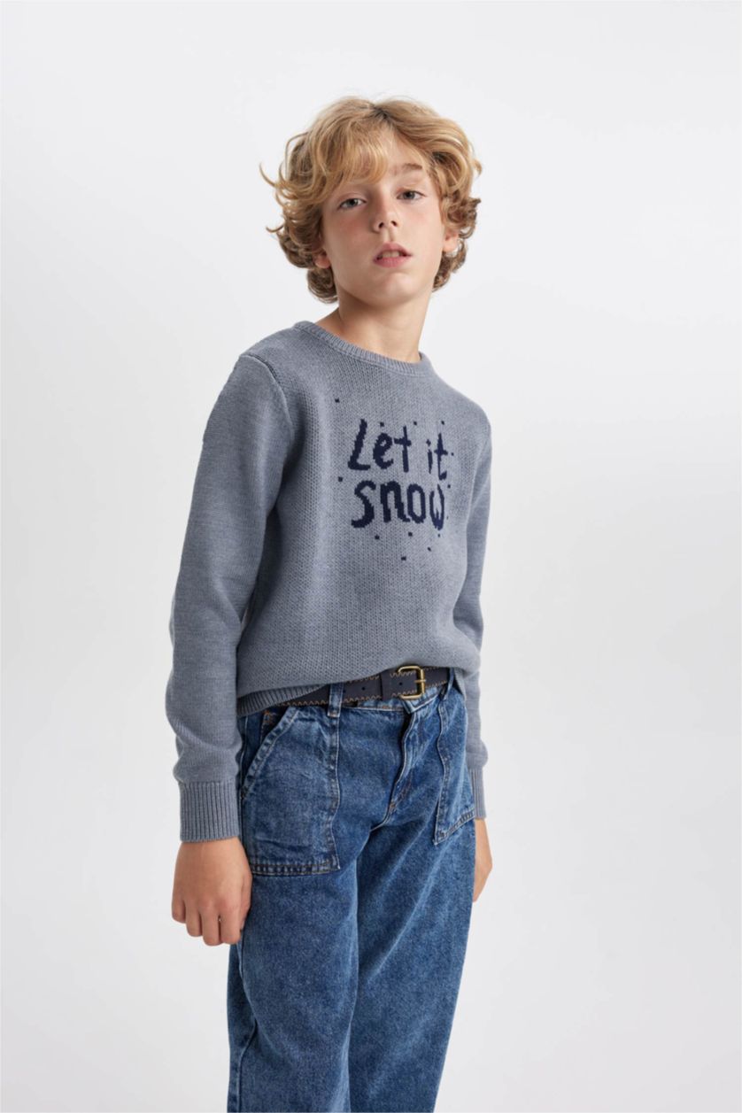 Мальчики и подростки Серый меланж Свитер стандартного кроя с круглым вырезом для мальчиков