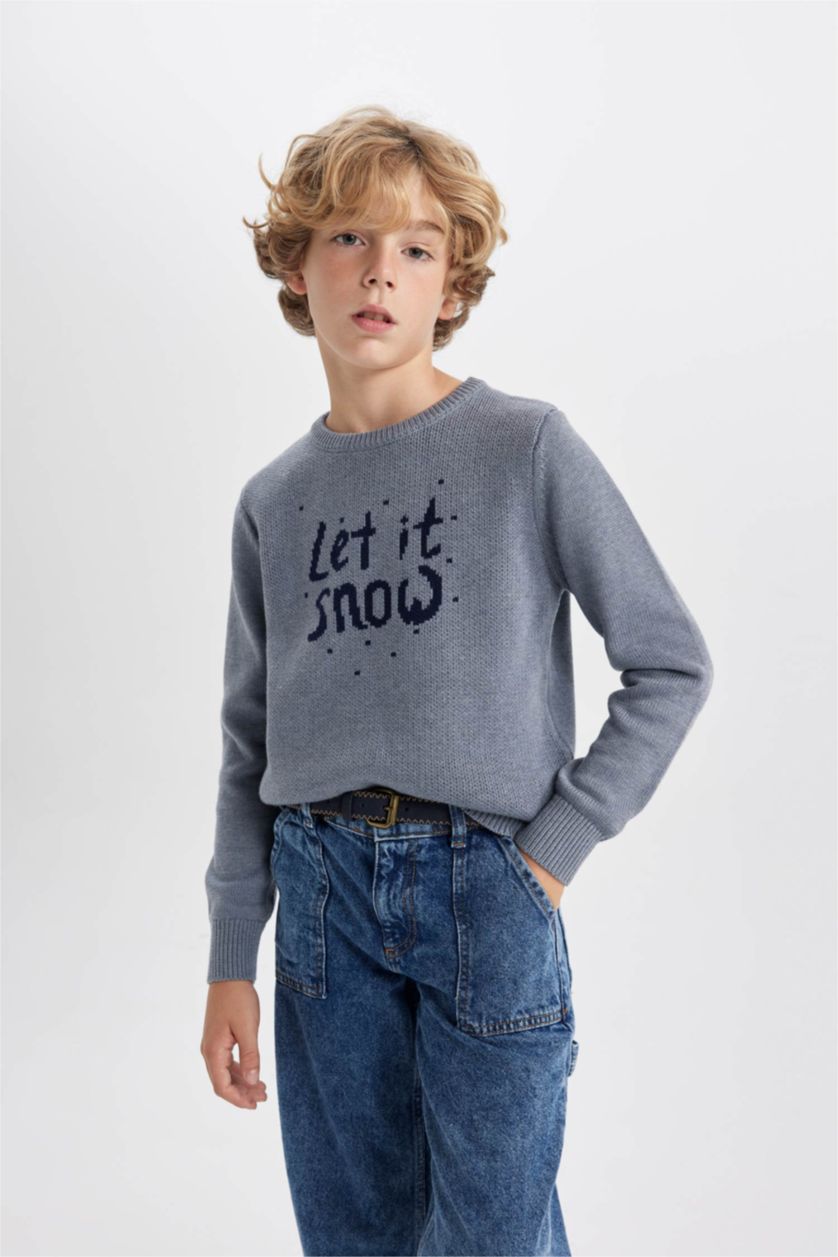 Мальчики и подростки Серый меланж Свитер стандартного кроя с круглым вырезом для мальчиков
