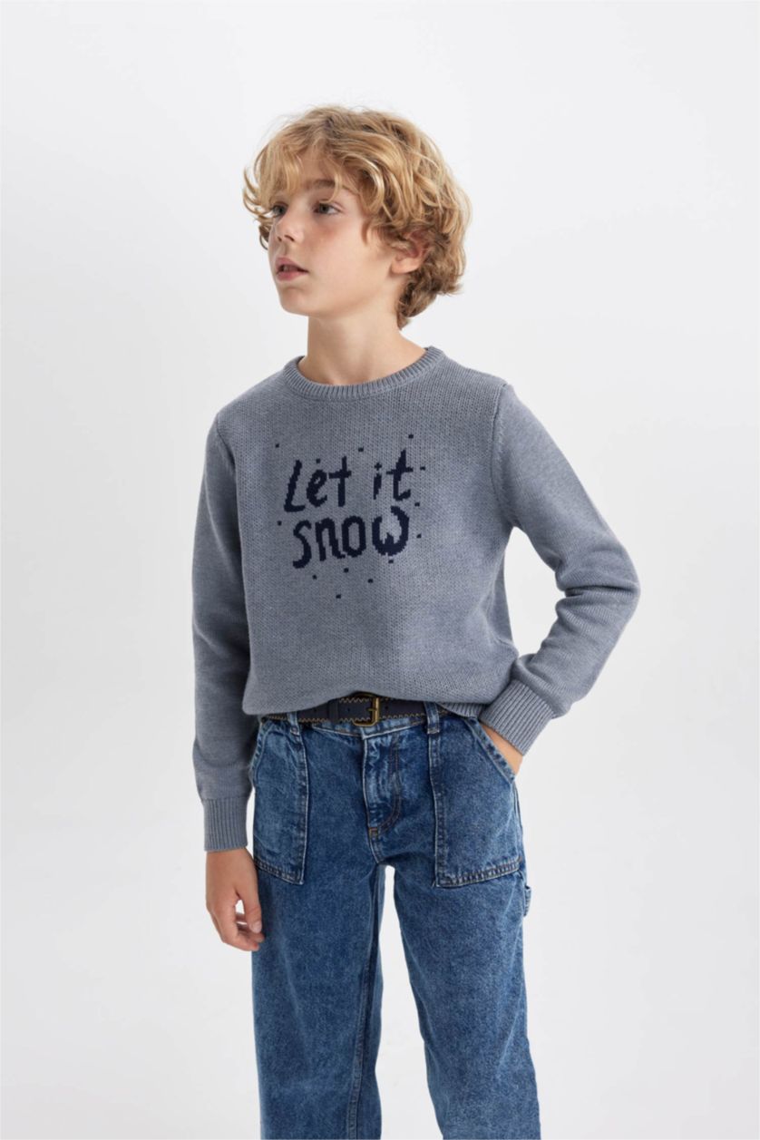 Мальчики и подростки Серый меланж Свитер стандартного кроя с круглым вырезом для мальчиков