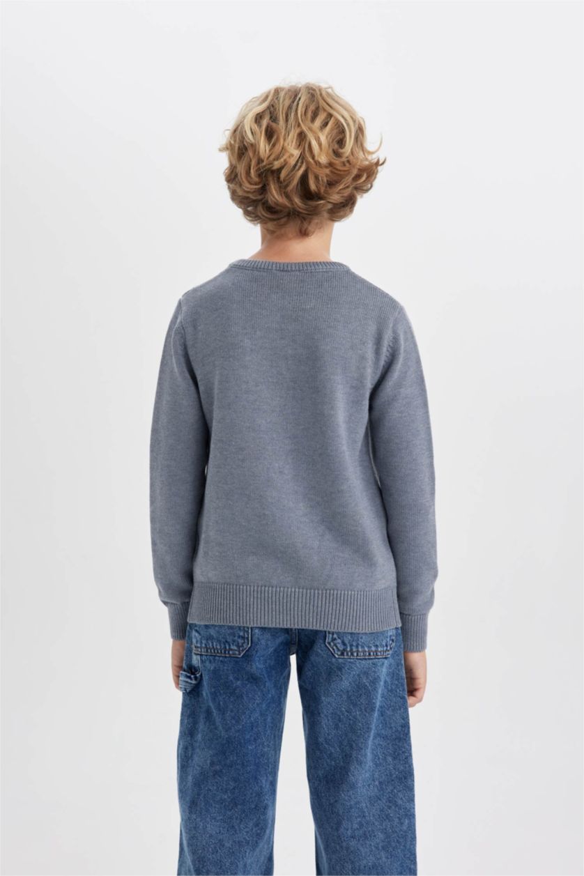 Мальчики и подростки Серый меланж Свитер стандартного кроя с круглым вырезом для мальчиков