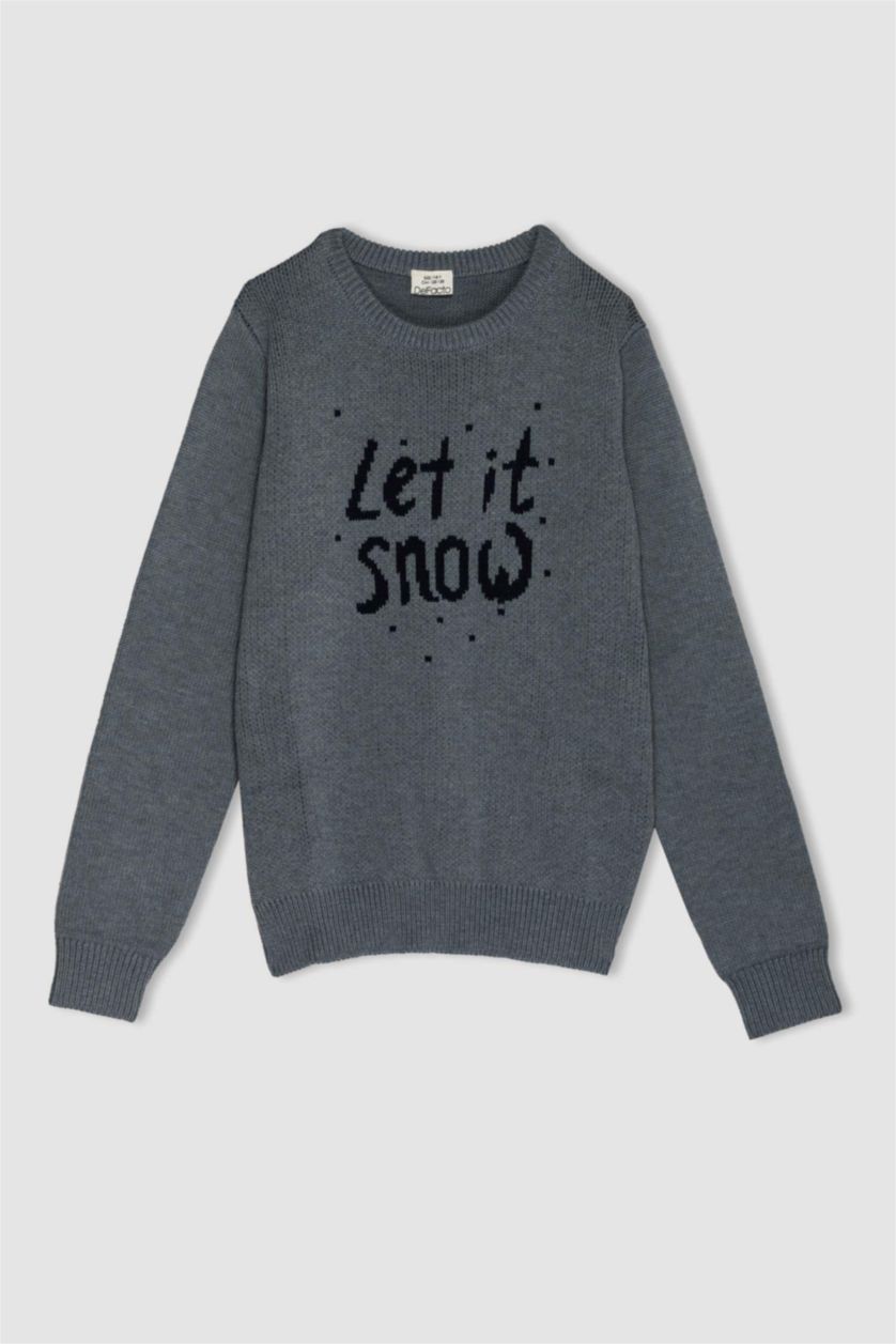 Мальчики и подростки Серый меланж Свитер стандартного кроя с круглым вырезом для мальчиков