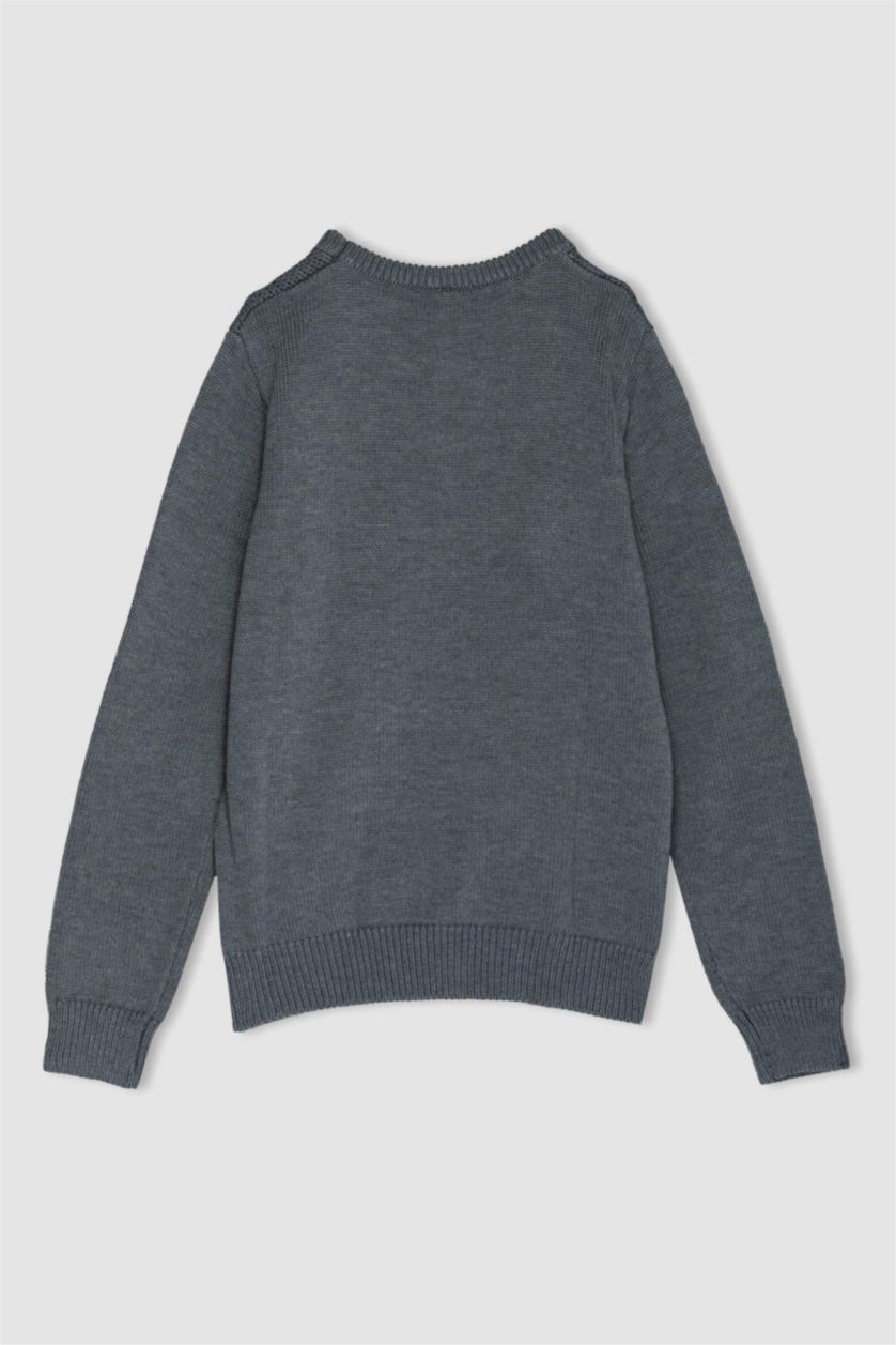 Мальчики и подростки Серый меланж Свитер стандартного кроя с круглым вырезом для мальчиков