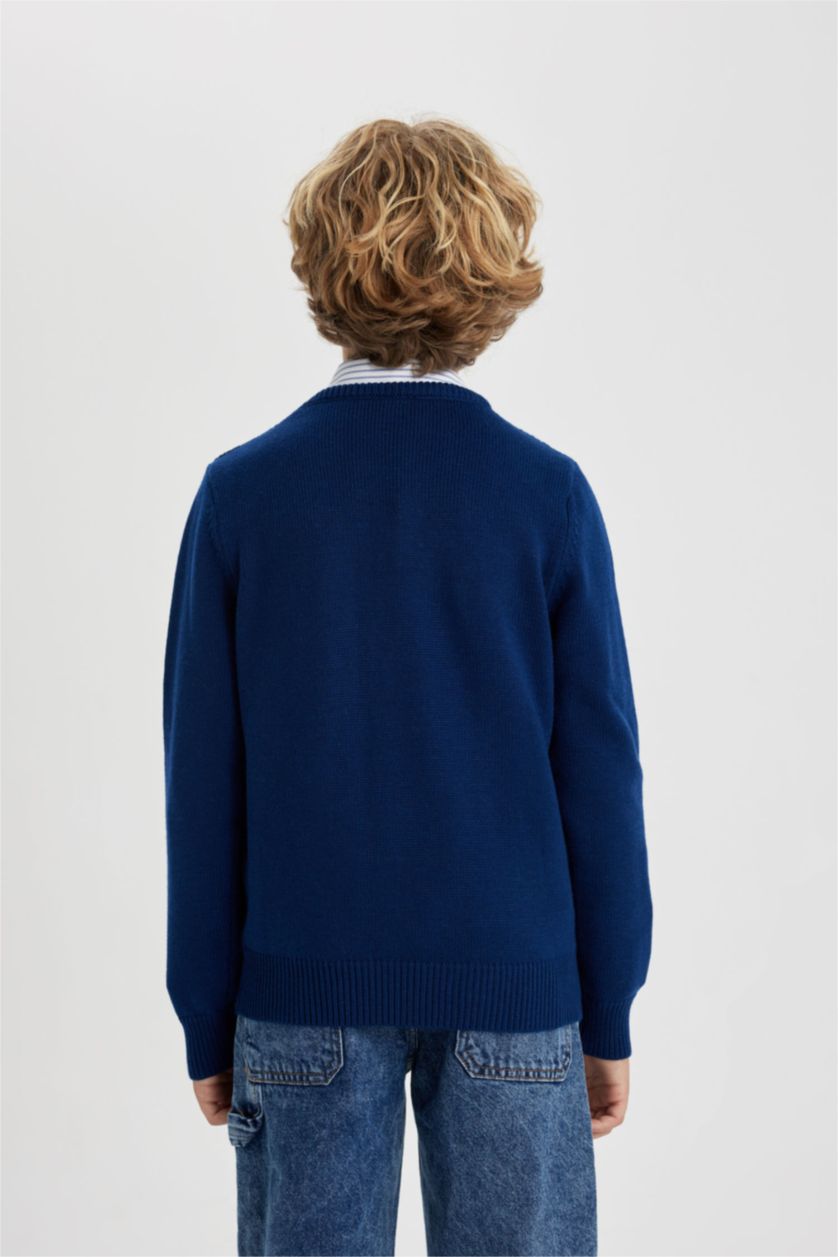 Мальчики и подростки Синий меланж Свитер стандартного кроя с круглым вырезом для мальчиков