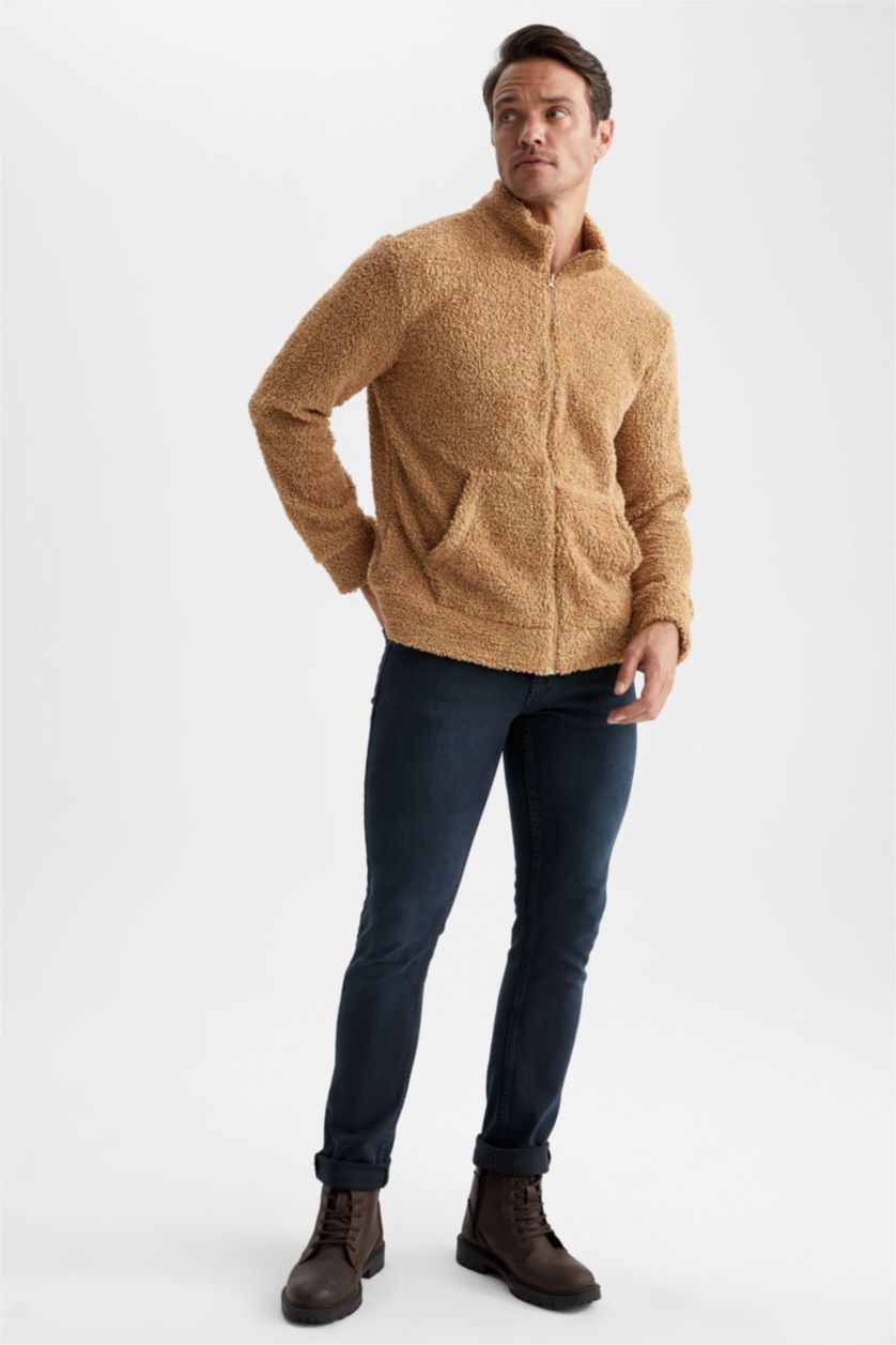 Erkek Bej Regular Fıt Dik Yaka Mont