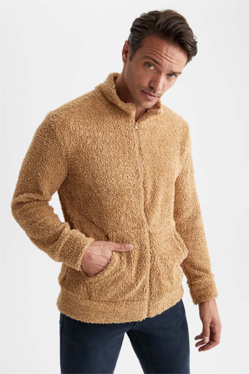 Erkek Bej Regular Fıt Dik Yaka Mont