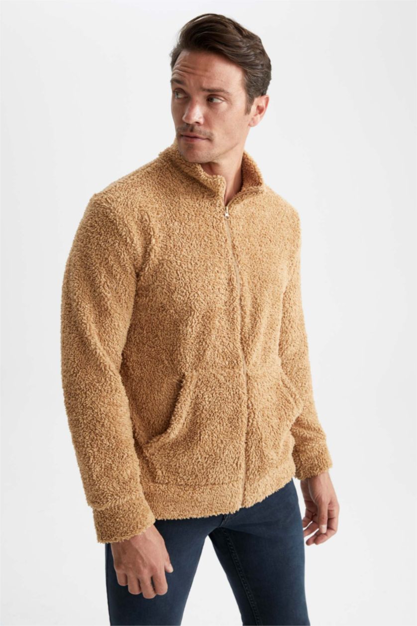 Erkek Bej Regular Fıt Dik Yaka Mont