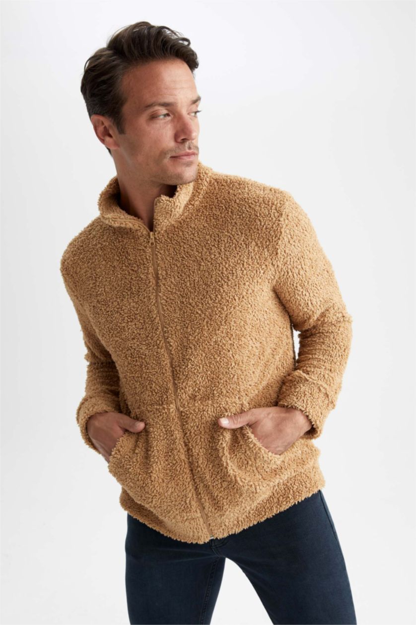 Erkek Bej Regular Fıt Dik Yaka Mont