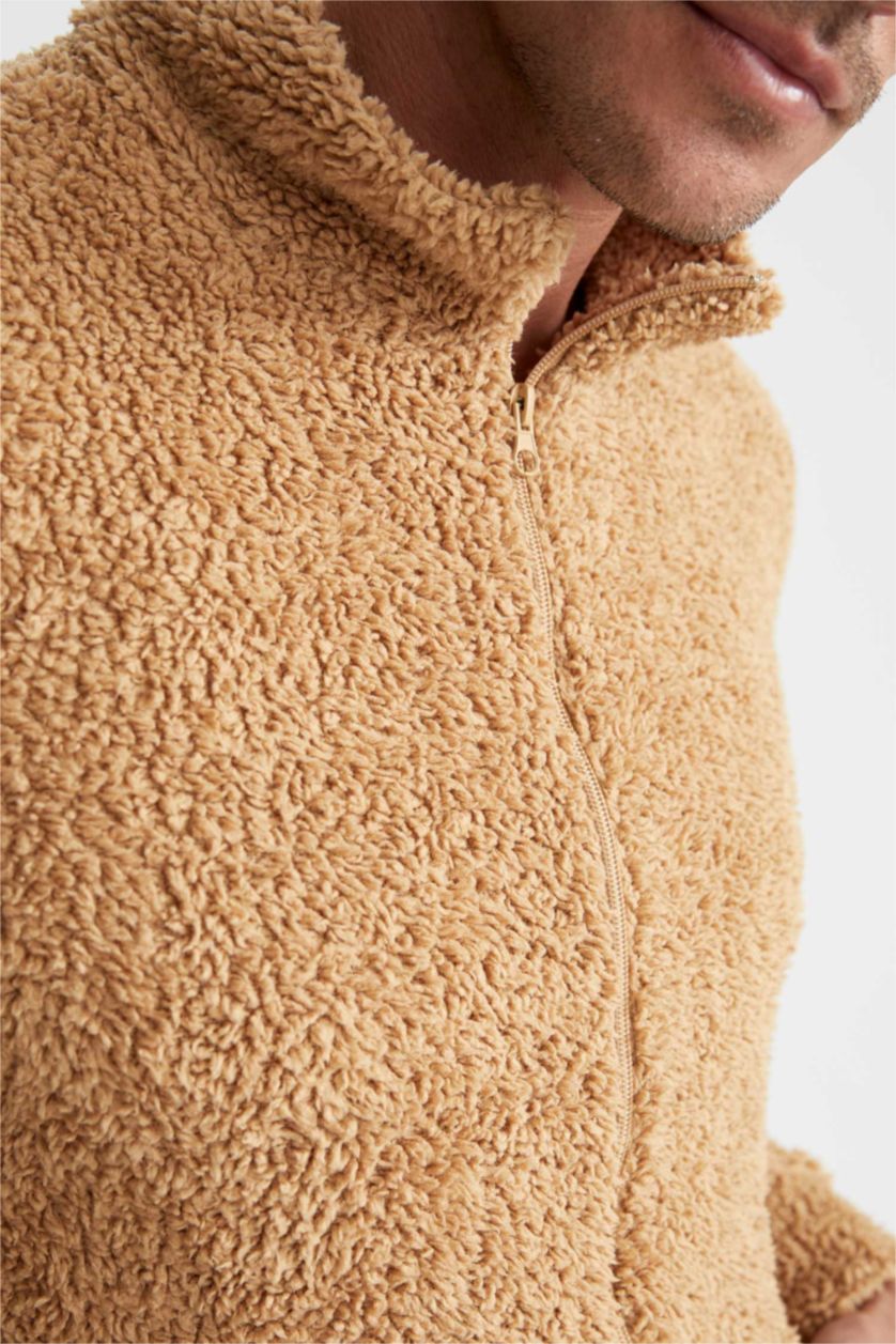 Erkek Bej Regular Fıt Dik Yaka Mont