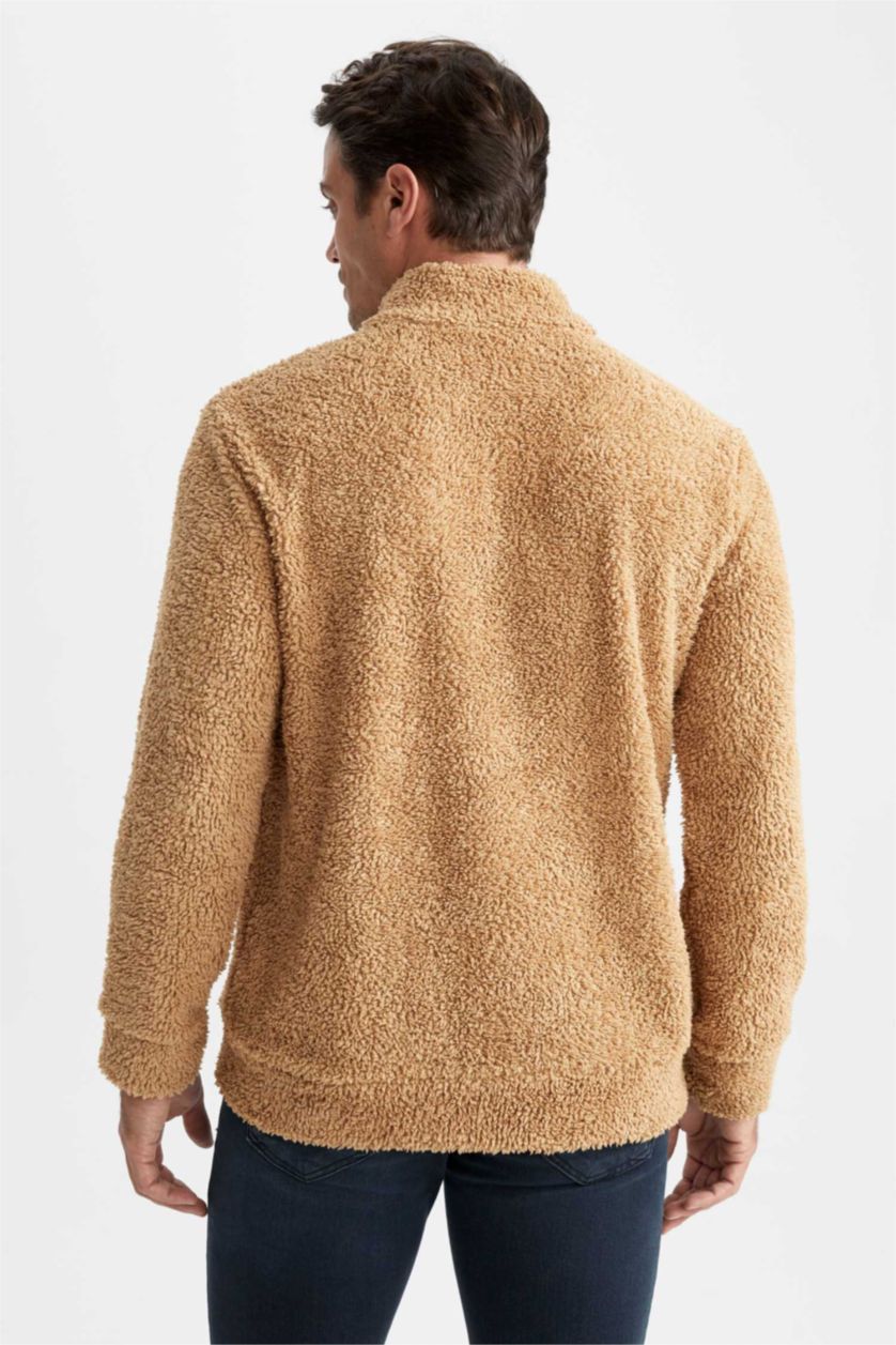 Erkek Bej Regular Fıt Dik Yaka Mont