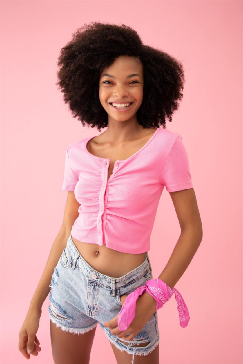 Woman Pink Slim Fit Camisole Short Sleeve T-Shirt