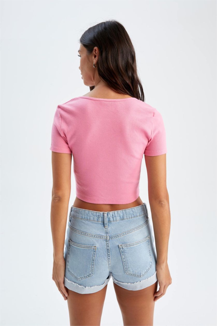 Woman Pink Slim Fit Camisole Short Sleeve T-Shirt
