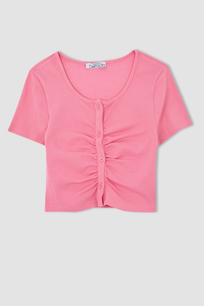 Woman Pink Slim Fit Camisole Short Sleeve T-Shirt