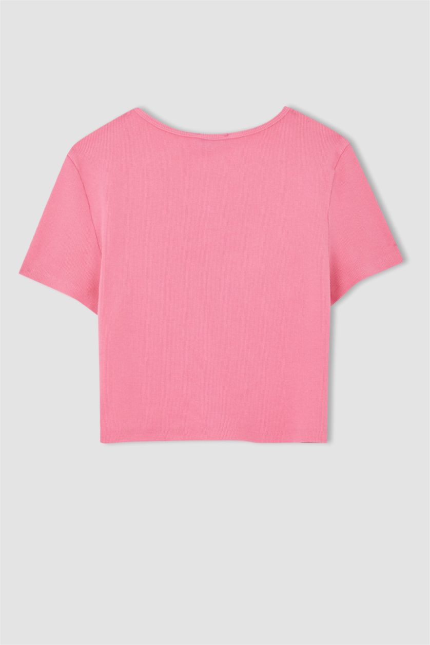 Woman Pink Slim Fit Camisole Short Sleeve T-Shirt