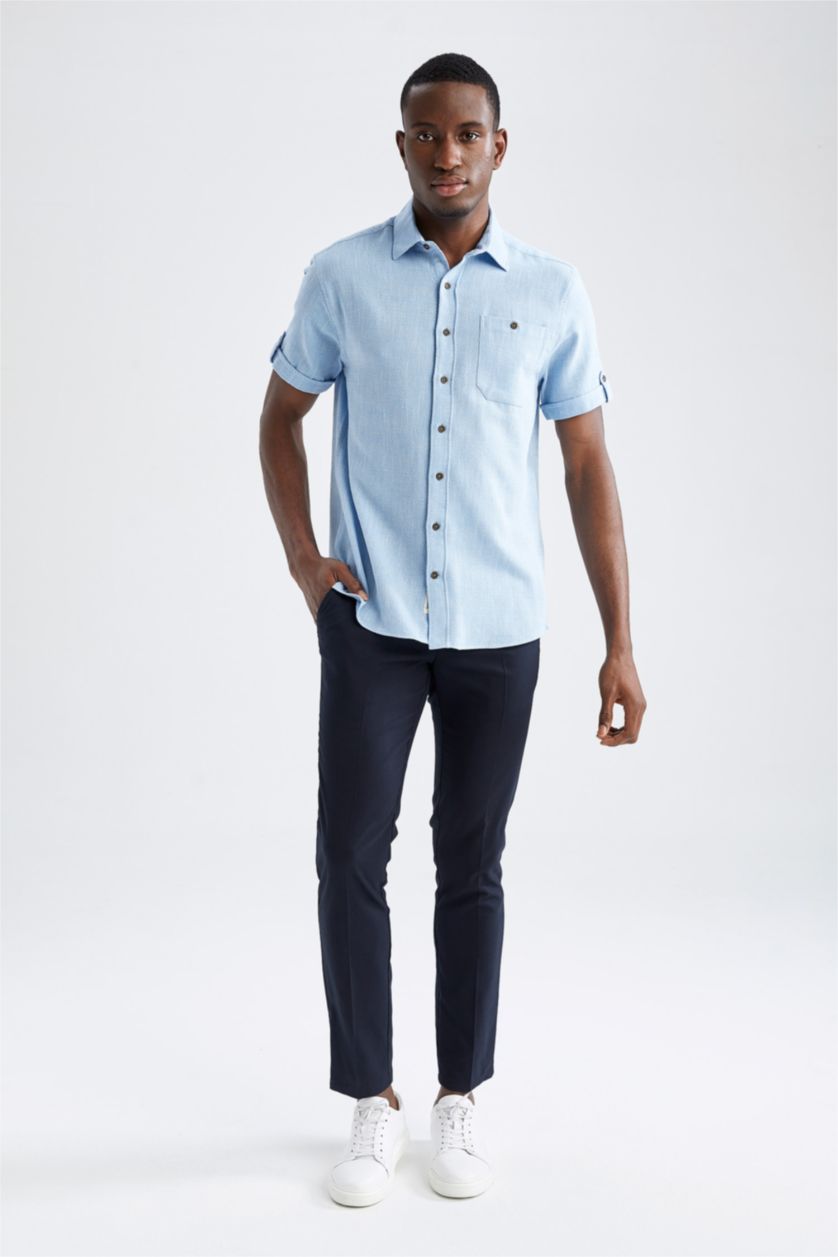 HOMME Bleu Chemise à manches courtes coupe classique