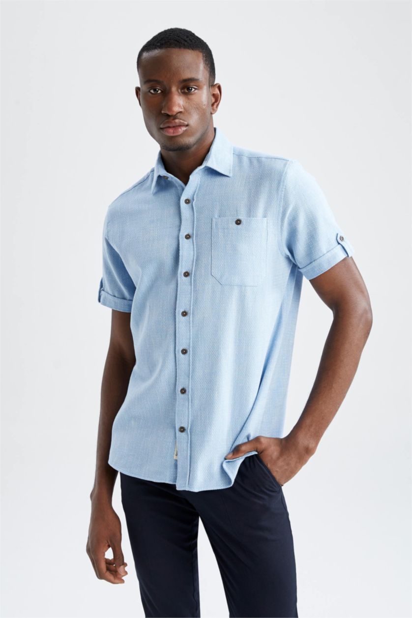 HOMME Bleu Chemise à manches courtes coupe classique
