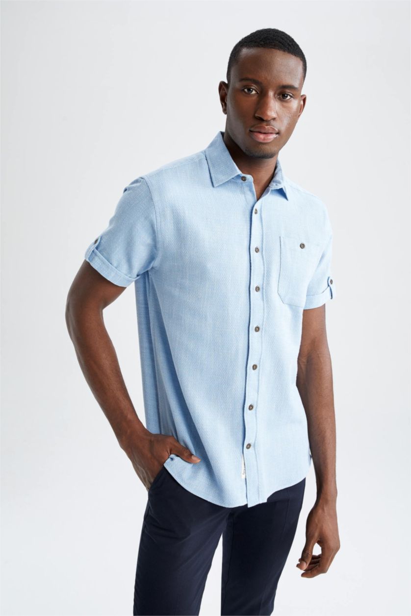 HOMME Bleu Chemise à manches courtes coupe classique