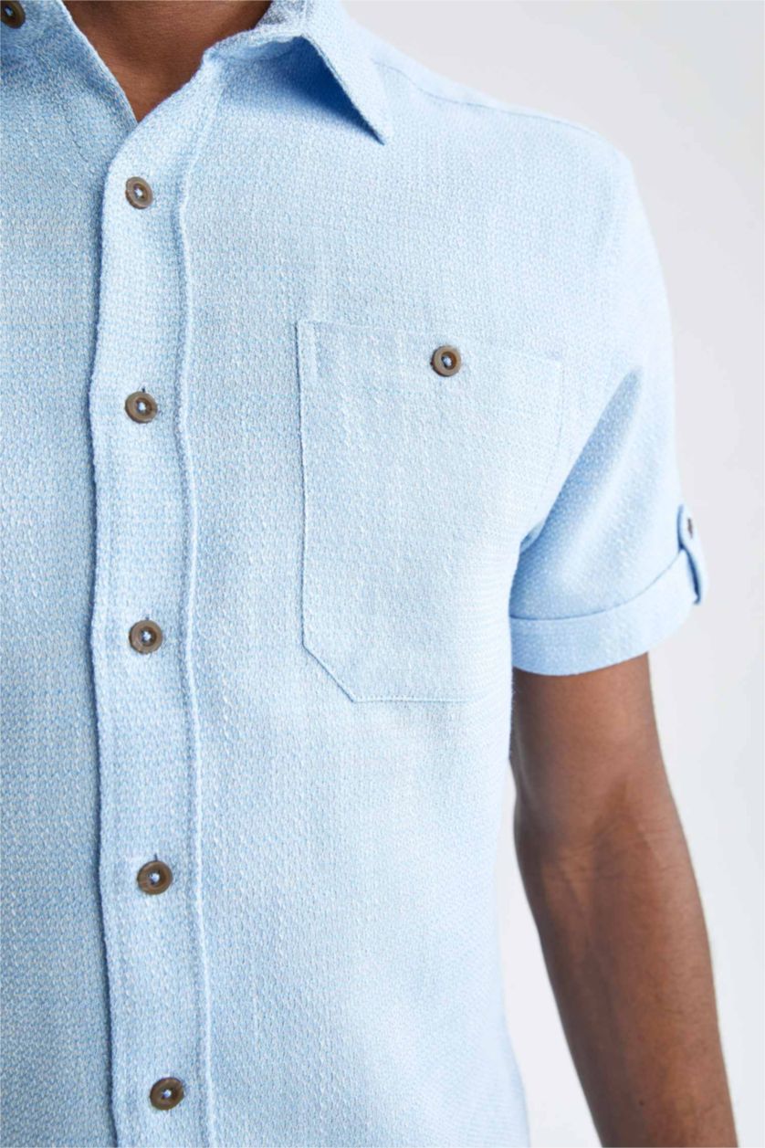 HOMME Bleu Chemise à manches courtes coupe classique