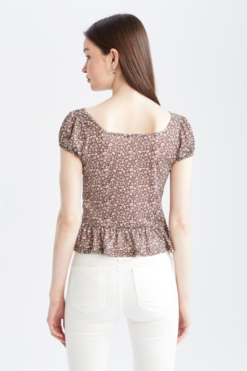 FEMME Marron Chemisier Coupe Classique À Manches Courtes Ballon