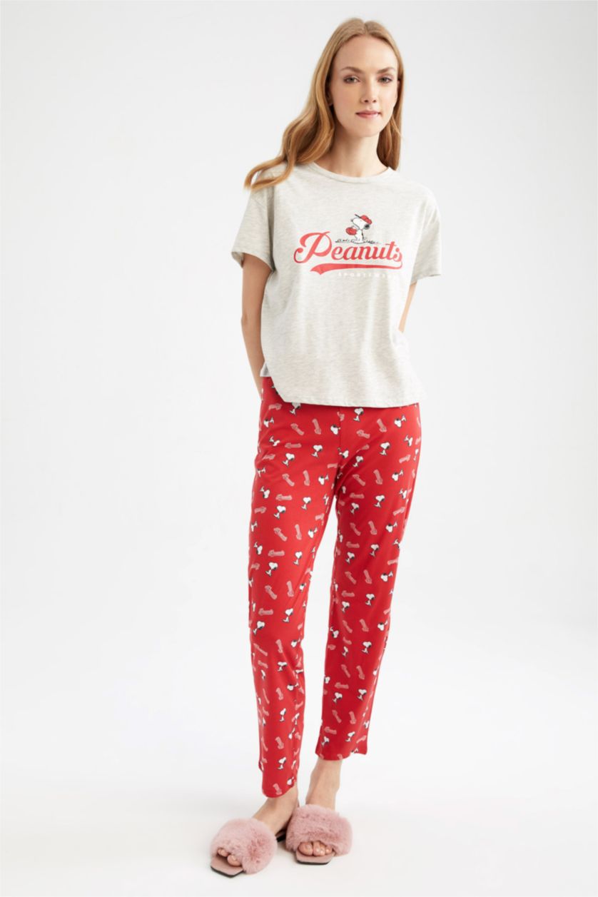 FEMME Rouge Ensemble En Tricot Coton Snoopy 2