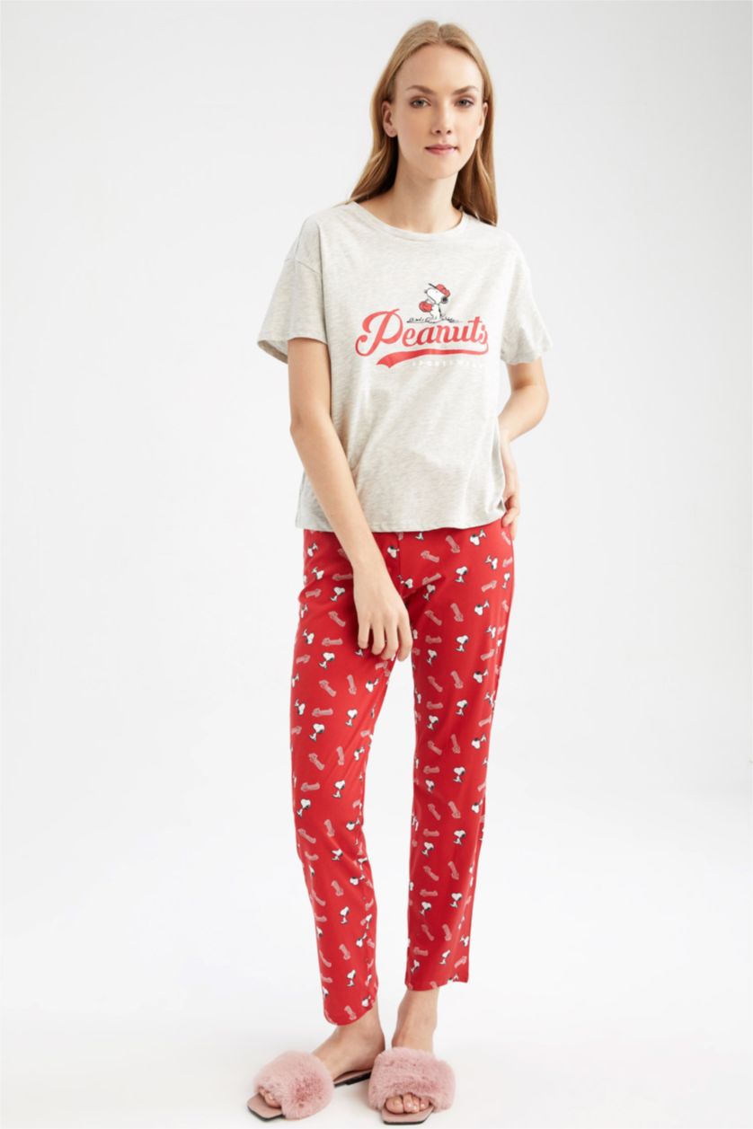 FEMME Rouge Ensemble En Tricot Coton Snoopy 2