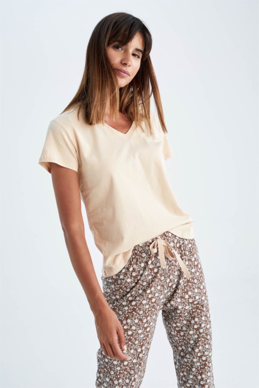 FEMME Marron Clair Ensemble En Tricot Coton 2