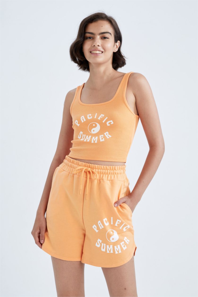 WOMAN Salmon Fitted Printed Crew Neck Ribbed Camisole Undershirt