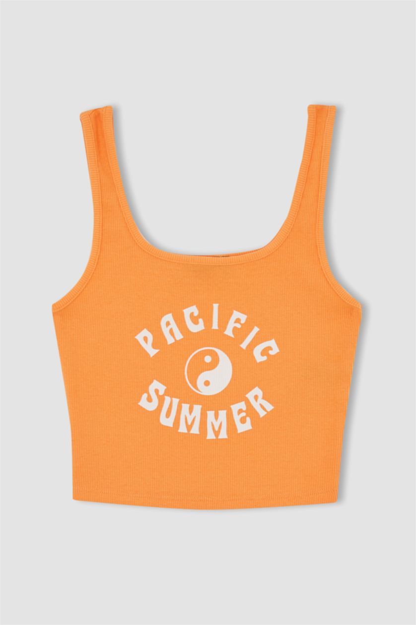 WOMAN Salmon Fitted Printed Crew Neck Ribbed Camisole Undershirt