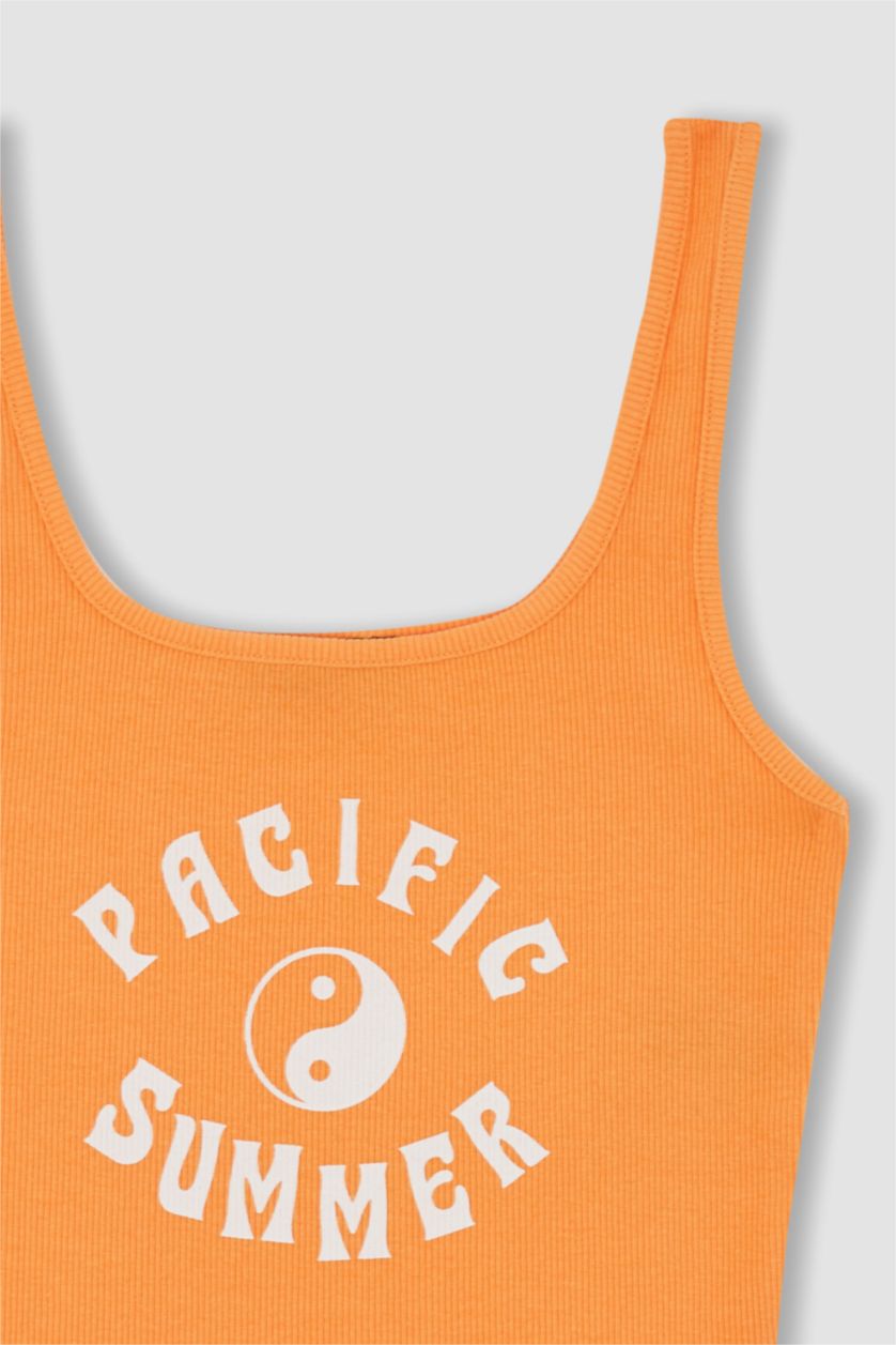 WOMAN Salmon Fitted Printed Crew Neck Ribbed Camisole Undershirt