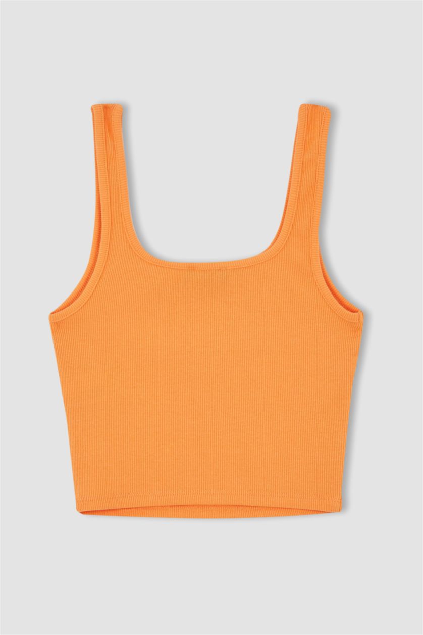 WOMAN Salmon Fitted Printed Crew Neck Ribbed Camisole Undershirt