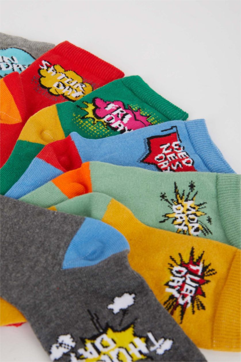 Erkek Çocuk - Genç Erkek Karma Erkek Çocuk Gün Baskılı 7'li Pamuklu Uzun Çorap