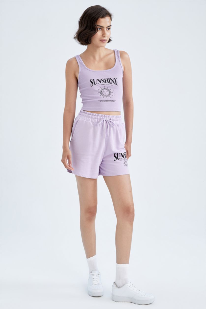 FEMME Violet Clair Short Imprimé