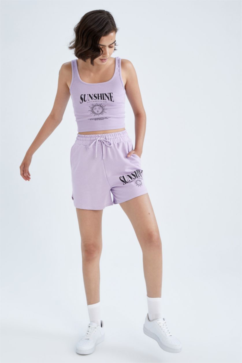 FEMME Violet Clair Short Imprimé