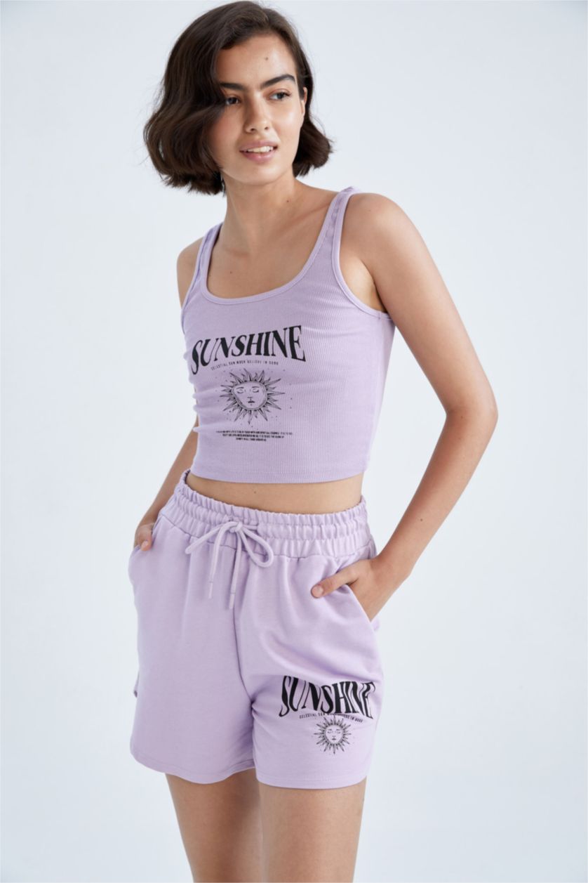 FEMME Violet Clair Short Imprimé