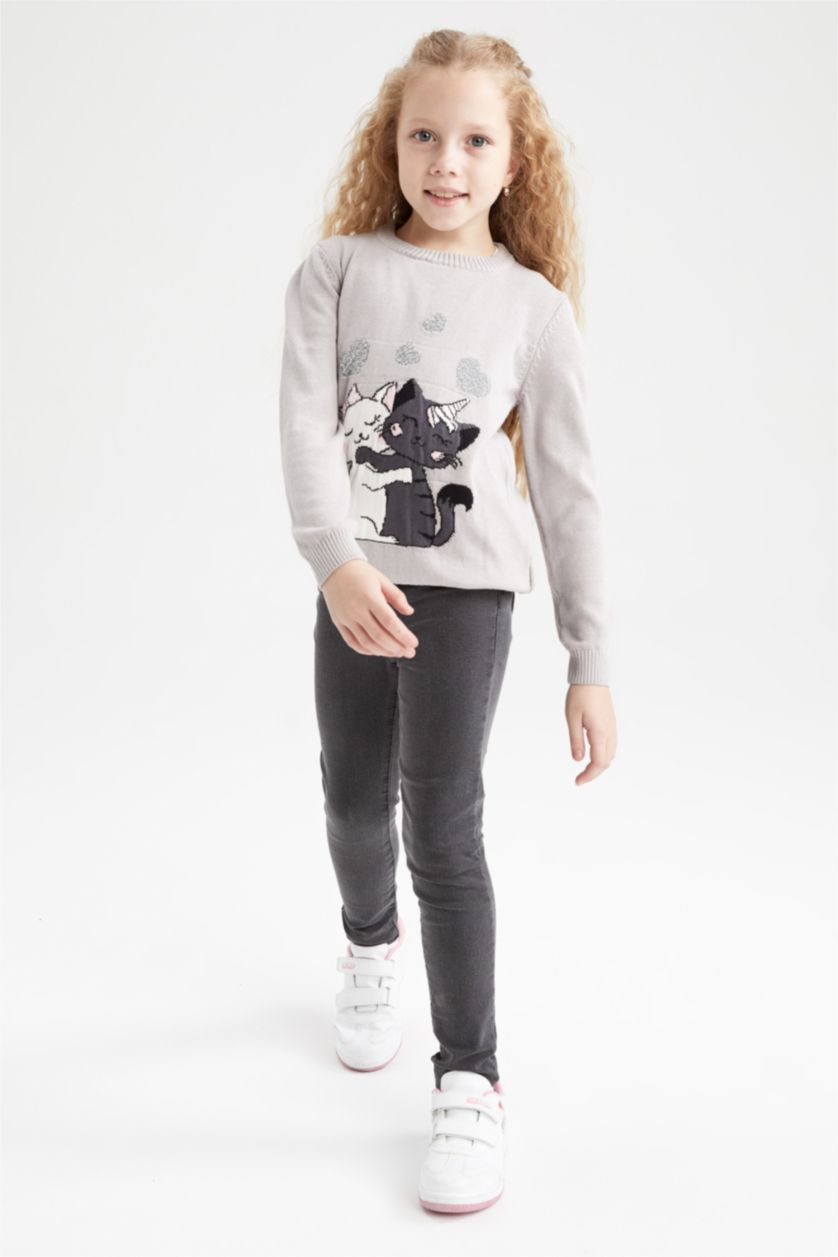 GIRLS & TEENS Light Grey Melange بلوفر تريكو قصة عادية