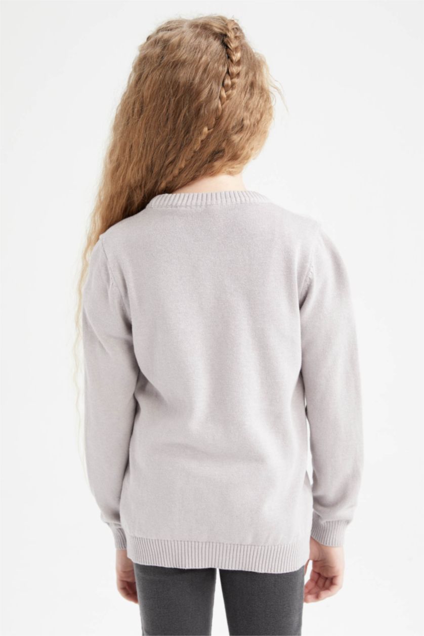GIRLS & TEENS Light Grey Melange بلوفر تريكو قصة عادية
