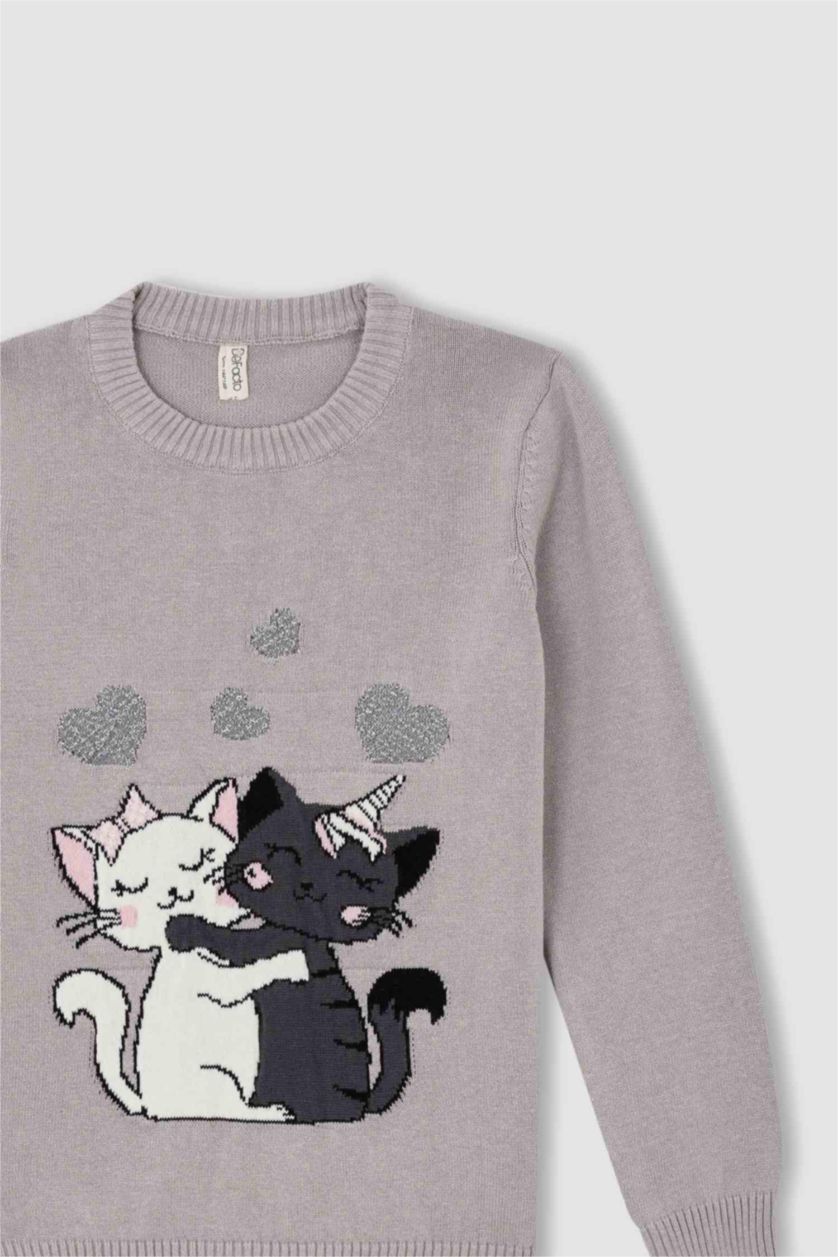 GIRLS & TEENS Light Grey Melange بلوفر تريكو قصة عادية