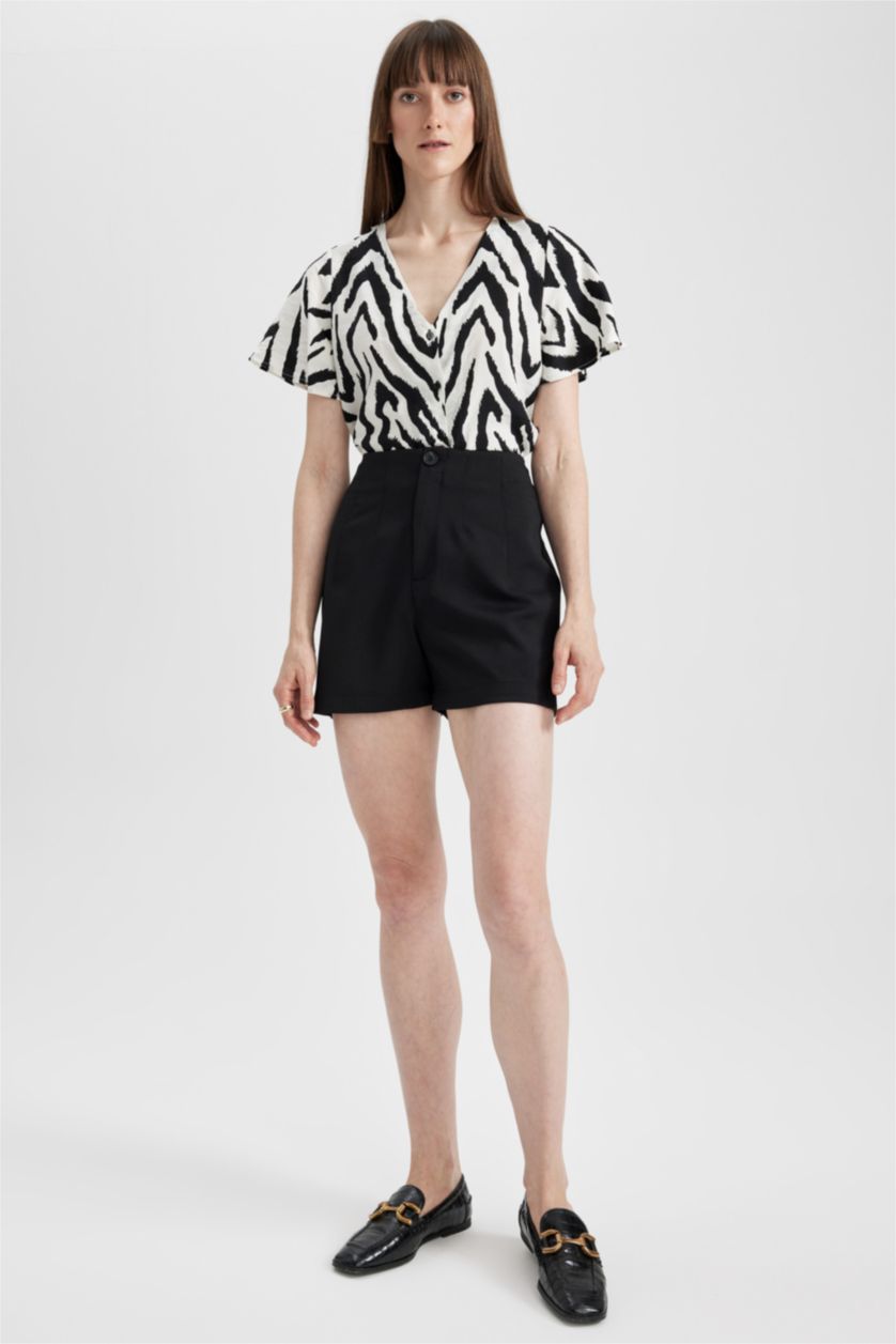 WOMAN Black Regular Fit High Waist Short Leg Shorts