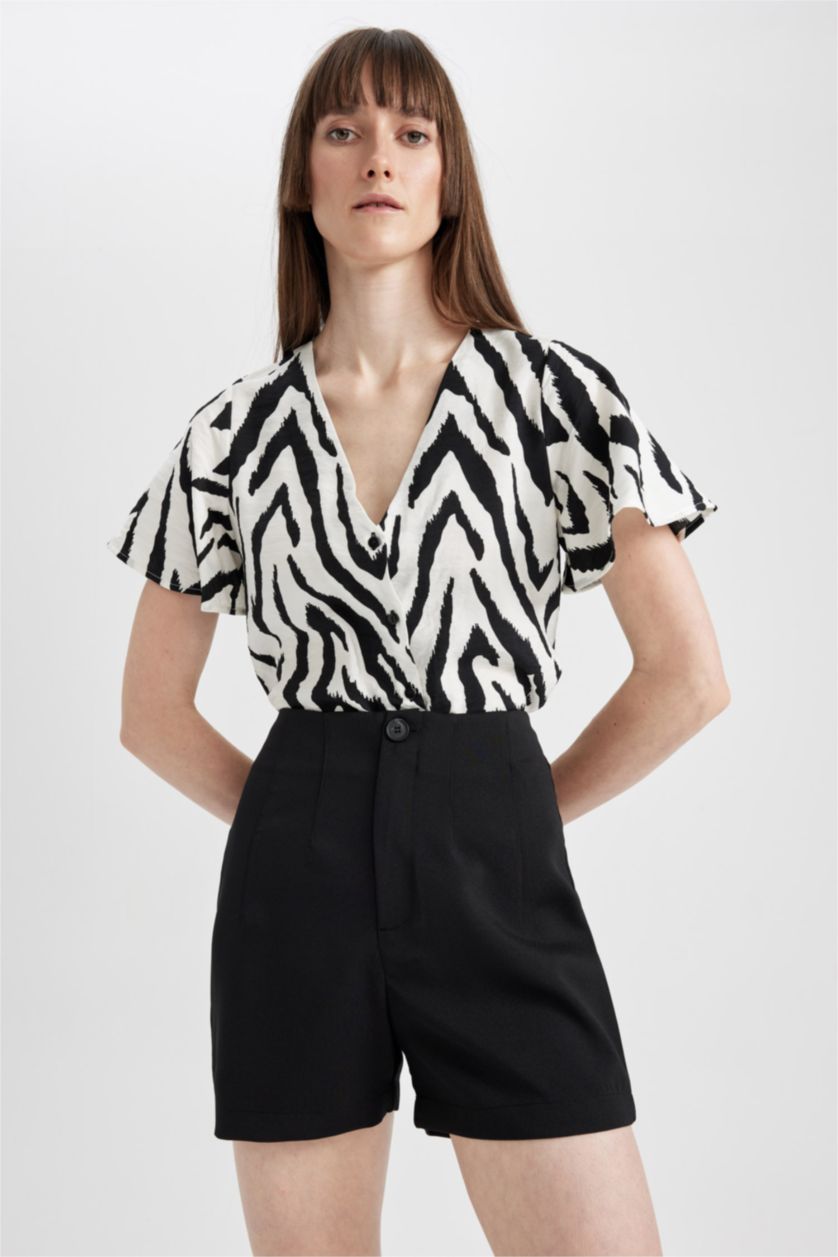 WOMAN Black Regular Fit High Waist Short Leg Shorts