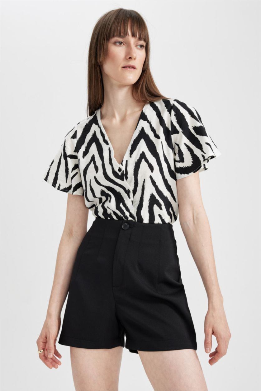 WOMAN Black Regular Fit High Waist Short Leg Shorts