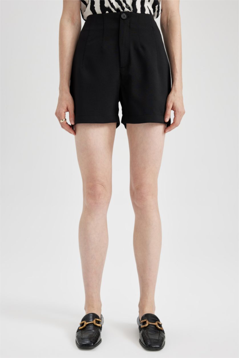 WOMAN Black Regular Fit High Waist Short Leg Shorts