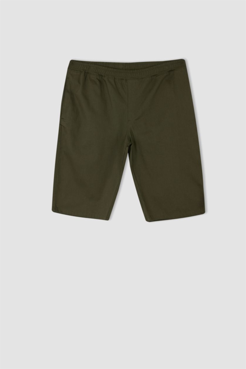 Erkek Haki Regular Fıt Bermuda