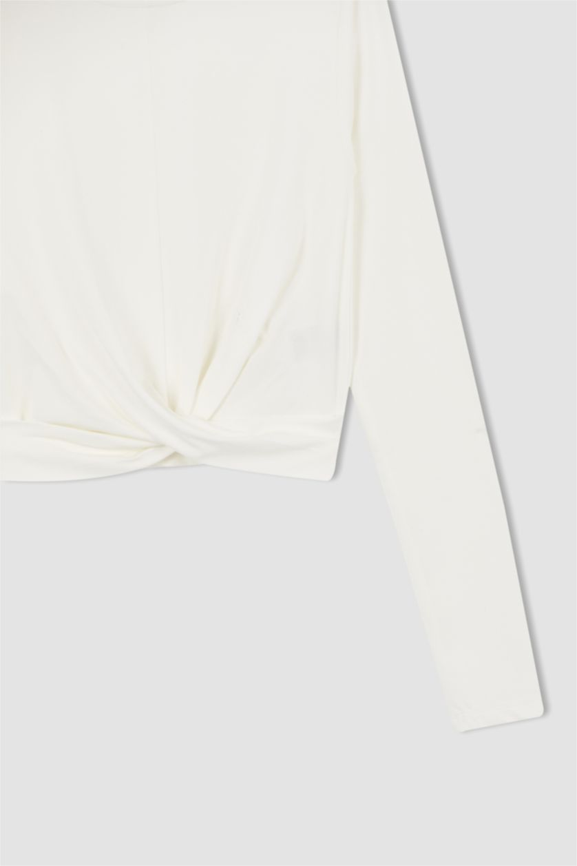 WOMAN White Coool Fitted Crew Neck Basic Long Sleeve Crop T-Shirt