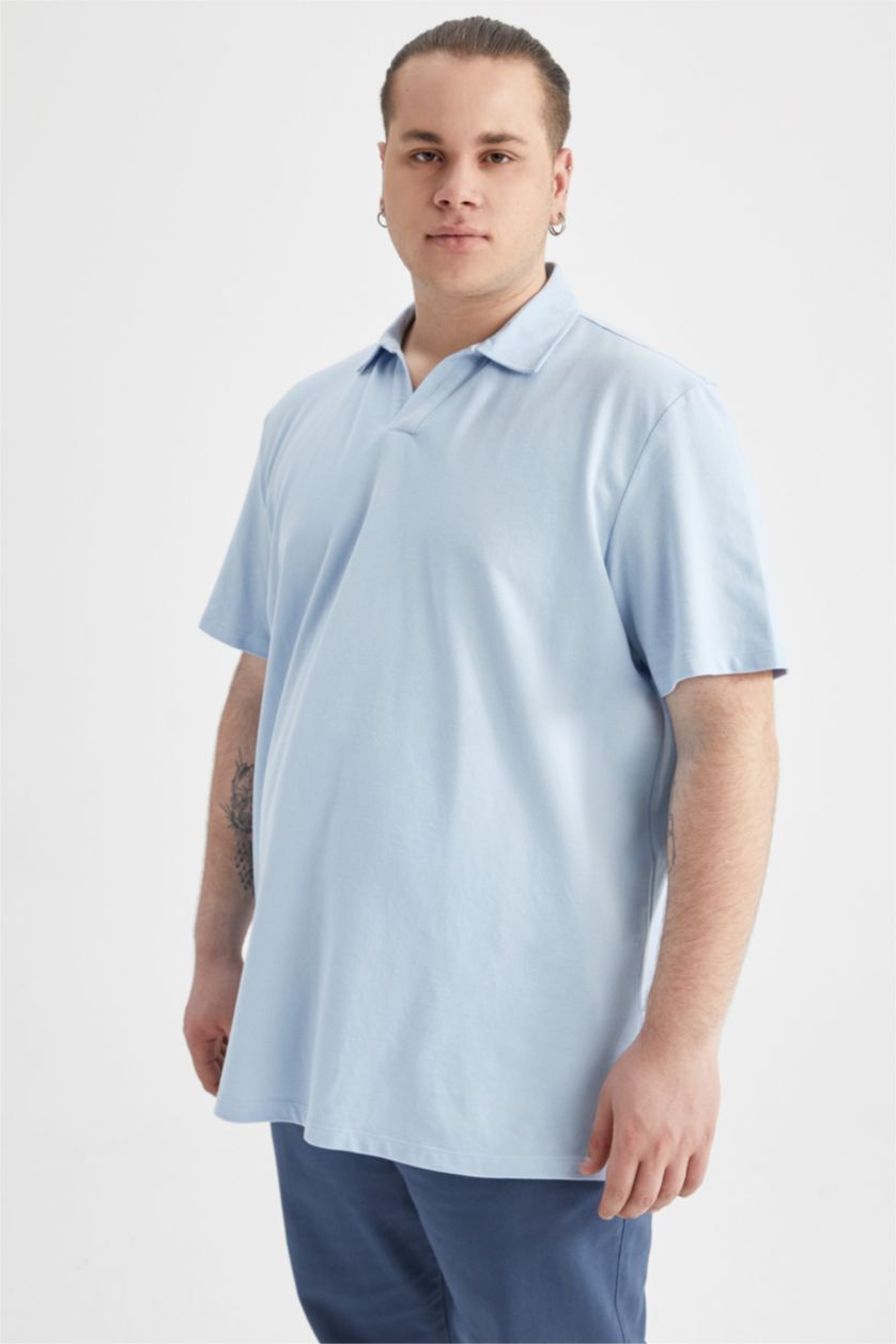 MAN Light Blue Plus Size Regular Fit Polo Neck Short Sleeved T-Shirt
